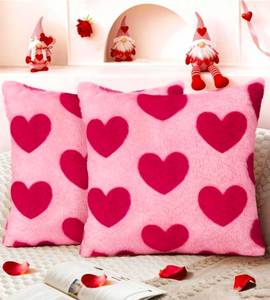 lot 69517 image: Valentine Heart Pattern Plush Pillow Cover Set - Retail $24