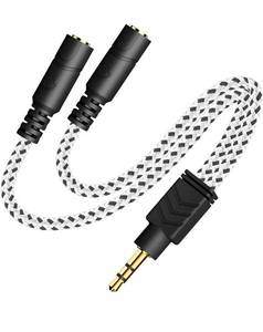 lot 69581 image: Dukabel Braided 3.5mm Audio Cable - WhiteBlack 3Ft Long - Retail $12