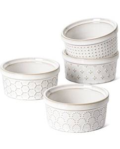 lot 69588 image: White Ceramic Patterned Ramekins Set - Retail $35