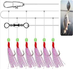 lot 69595 image: 2Packs-6pcs Fishing Rigs with Luminous Hooks for Sea and Freshwater, 1 5m Length with Strong Connector Design Hook Size 10, 10 Orange - Retail $12