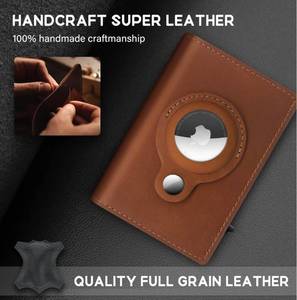 lot 69598 image: Handcrafted Full Grain Leather AirTag Wallet - Retail $35