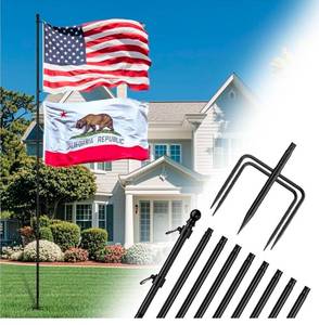 lot 69654 image: 10ft Adjustable Flag Pole Kit with Ground Stake - Retail $25