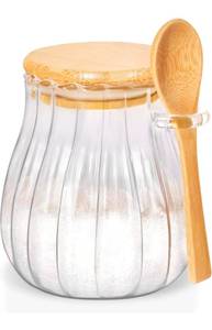 lot 69661 image: Modern Glass Storage Jar with Bamboo Lid - Retail $15