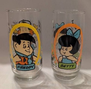 1993 Flintstones Freddy and Betty Glass Set -2ct
