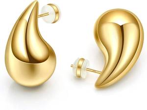 lot 3027 image: Ava Riley Chunky Gold Earrings, Small Gold Teardrop Earrings for Women, Chunky Silver Ear Studs Tear Drop S925 Sterling Silver Jewelry