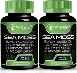 lot 3112 image: Irish Sea Moss Capsules, 17-in-1, Seamoss Black Seed Oil, 120 Count, Ashwagandha Burdock Root Organic Bladderwrack Capsules  Organic Sea Moss Advanced, Immune and Blood Pressure Support - 1 Bottle