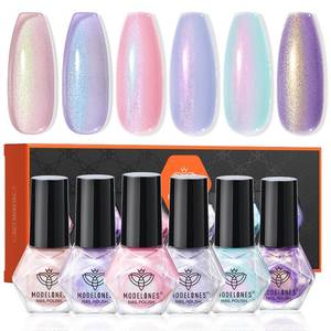 lot 3135 image: modelones Nail Polish Set, 6 Colors Charm Pink Blue Gold Purple Green Shimmer & Holographic Quick Dry Non Toxic Nail Polish Kit Salon Home DIY Manicure Kit Gift For Women Girl