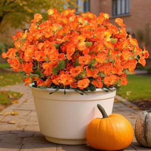 lot 3198 image: 8 Bundles Fall Flowers Artificial for Decoration, Faux Fall Flowers for Outdoor Planters, Autumn Fake Hibiscus Syriacus Silk Flowers Plants Look Real UV Resistant for Outside Home Porch Patio