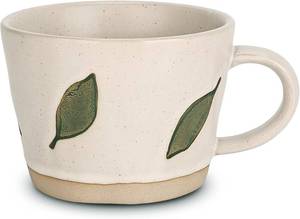 lot 5019 image: Leaf Mug, 11 oz Ceramic Coffee Cup for Tea Latte Cappuccino, Cute Unique Stoneware Teacup with Handle (Green)