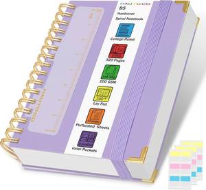 lot 6350 image: HAUTOCO Spiral Notebook, B5 Purple Hardcover Leather Notebooks, College Ruled Notebook with 320 Pages, 100 GSM Paper, 7x 9.7 Lined Journaling Notebooks for Girls Women Work School Office