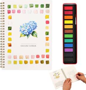lot 6433 image: Watercolor Workbook, Water Coloring Book, Watercolor Paint Set, Beginner-Friendly WatercolorWorkbooks, with 12 Colors Watercolor Paint Set with Paint Brush, Watercolor Book for Adults(Flower B)