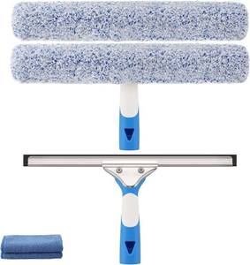 lot 6436 image: Professional Window Cleaning Kit 14IN, with Silicone Squeegee Blade, Microfiber Scrubber & Cloth, Windows Cleaning Tools, All-in-one Window Washing Supplies, Commercial & Household Use