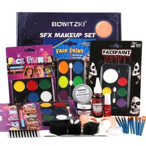 lot 6447 image: Bowitzki Halloween Makeup Set Oil Based Face Body Paint Special Effects Kit SFX Sponges Scar Wax Fake Blood Brush Tooth Paint Halloween Party SFX Cosplay