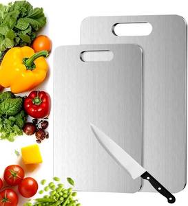lot 6452 image: Titanium Cutting Boards for Kitchen, Food Grade 304 Stainless Steel Cutting Board Set for Meat Fruit and Vegetable (15.1  11 & 13.4  9 Inch)