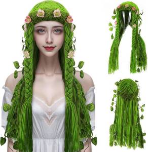 lot 6459 image: XunYee Mother Earth Costume Wig Mother Nature Costume Long Green Wig for Women Halloween Party Female Cosplay