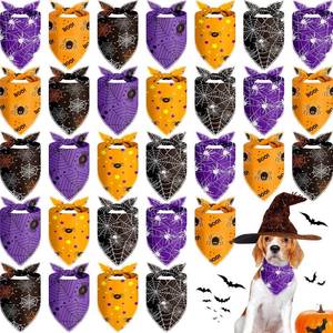 lot 6471 image: Frienda 30 Pcs Halloween Dog Bandanas Bulk Spider Web Bandanas for Dogs Black Orange Purple Triangle Kerchief Bibs Scarf Set for Pet Halloween Costume Photo Props Accessories Pet Shops, 6 Styles