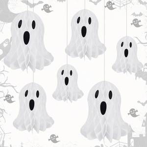 lot 6472 image: BEISHIDA 6 Pcs Halloween Hanging Orngments Honeycomb Ghost Table Decor Ghost Decorations 3D Tissue Centerpieces Whith Strings for Halloween Birthday Wedding Party Supplies