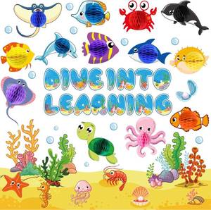 lot 6481 image: Back to School Ocean Bulletin Board Classroom Decorations Under The Sea Bulletin Board Set Sea Animal Fish Paper Cutouts Tropical Fish Theme Classroom Dive Into Learning Supplies for Kids School