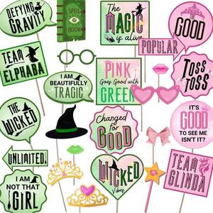 lot 6486 image: 25 Pcs Witch Party Decorations Photo Booth Props Witch Birthday Party Favors Supplies Bday Party Decoration Set for Witch Party Decoration Pink and Green Witch Party Supplies
