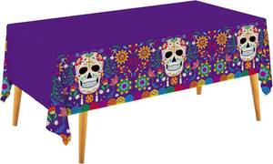 lot 6498 image: Day of the Dead Party Disposable Tablecloth Plastic Sugar Skull Table Cover for Dia De Los Muertos Party Decoration 54 X 108 inch 3 Pack for Day of the Dead Party
