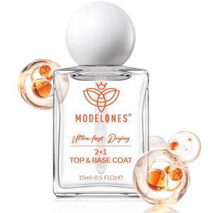 lot 6507 image: modelones Clear Nail Polish 3-in-1 Top Coat and Base Coat, Nail Strengthener, 15 Ml Quick Dry Long Lasting Shine Chip Fade Resistant Nails Protect Care Gifts for Women