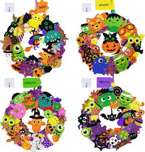 lot 6509 image: Winlyn 12 Halloween Craft Kits Fall Crafts DIY Halloween Wreath Ornaments Decorations Art Sets Monster Foam Stickers Arts and Crafts for Kids Home Classroom Party Favors Trick-or-Treat Activities
