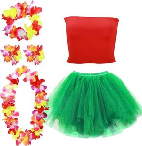 lot 6511 image: Yahenda 6 Pcs Hawaiian Costume Accessories Tutu Hula Skirt with Crop Top Leis Outfits for Women Halloween Luau Party