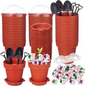 lot 6522 image: Maxdot 24 Pack Halloween Flowerpot Dessert Cup with Lids and Shovel Spoon Bottom Tray Halloween Cake Decoration Mold Small Flowerpot Cups Dessert Ice Cream Holder for Party DIY Supplies(Eyeball)