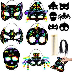 lot 6530 image: MGparty Halloween Crafts 42PCS Halloween Rainbow Scratch Mask Magic Scratch Paper Art for Kids Birthday Classroom Decoration Party Favors Gifts Party Games Projects Kits