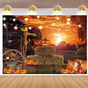 lot 6548 image: Scary Halloween Backdrop for Photography 7x5FT Halloween Eve Backdrops for Parties Gloomy Devil Pumpkin Scarecrow Background Scary Nightmare Party Banner Dress Up Decorations Props