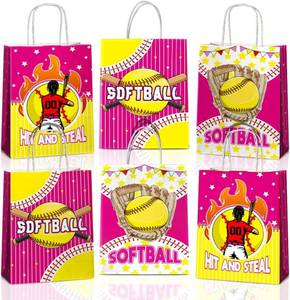 lot 6554 image: JOYGATHER 24 Pcs Softball Party Favors Bags with Handles, Softball Goodie Gift Candy Treat Snack Paper Bags with 3 Different Types for Birthday Party Supplies Baby Shower Decorations