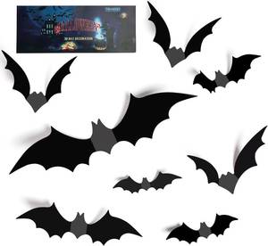 lot 6571 image: TDHDIKE Halloween Decorations Bats Wall Decor Halloween Party Decorations Indoor Outdoor Decor Supplies, 64 Pcs Reusable PVC 3D Black Bats Stickers for Creepy Home Bathroom Decor