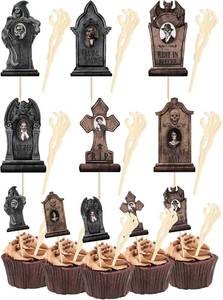 lot 6582 image: 72 Pcs Halloween Cupcake Toppers Tombstones with 3D Changing Face Moving Pictures Skeleton Hand Tongs Graveyard Topper Halloween Cake Food Decoration Party Supplies (Two Color Style)