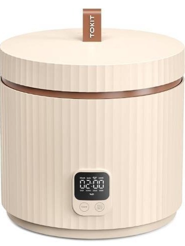 lot 1972 image: TOKIT Rice Cooker Small 3 Cup Uncooked 6 Cup Cooked, Modern Multifunctional Mini Rice Cooker with Display Touch Button for 1-3 People Ceramic Coated Non-Stick Pot 8 Cook Functions - Cooking &amp Warmer