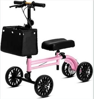 lot 6132 image: VitaSophy Knee Scooter with Disc Brake, Steerable Knee Walker for Adults,Foldable Rover Scooter for Broken Foot Injured Leg Crutch,Pink