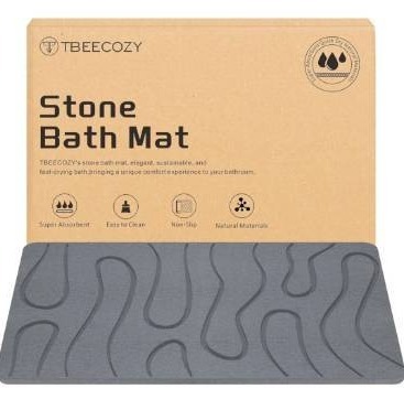 lot 6156 image: BIOIWGY Stone Bath Mat, Diatomite Fast Drying Non Slip Stone Shower Mat, Super Absorbent for Bathroom &amp Kitchen, Multi-Use as Pet Mat, Easy to Clean 16x24, Gray