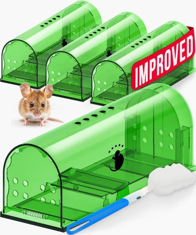 lot 6314 image: Motel Mouse Humane Mouse Traps No Kill Live Catch and Release 4 Pack - Reusable, Easy to Use &amp Clean, No Touch Release
