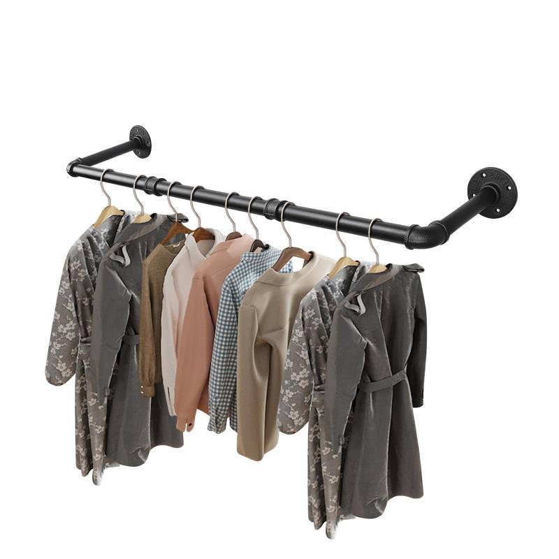 lot 6458 image: Livabber Industrial Pipe Clothes Rack, Heavy Duty Detachable Iron Garment Rack Wall Mounted, Rustic Saving Space Clothes Bar Multi-Purpose Hanging Rod for Bedroom, Closet, Black (36 Inch)