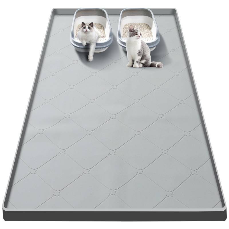 lot 7569 image: Large Cat Litter Mat, 40x22 In Cat Mat for Litter Box, Waterproof Silicone Pads for Feeding Floor Protection (Gray)