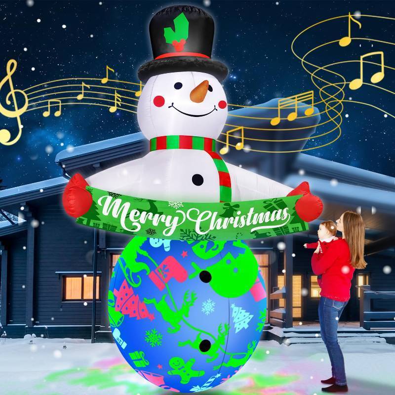 lot 7576 image: 12FT Giant Christmas Inflatables Snowman Decorations Built-in Music &amp 360° Rotation 3-Color Projector LED Light Huge Christmas Blow Up Yard Decorations Outdoor Xmas Garden New Year