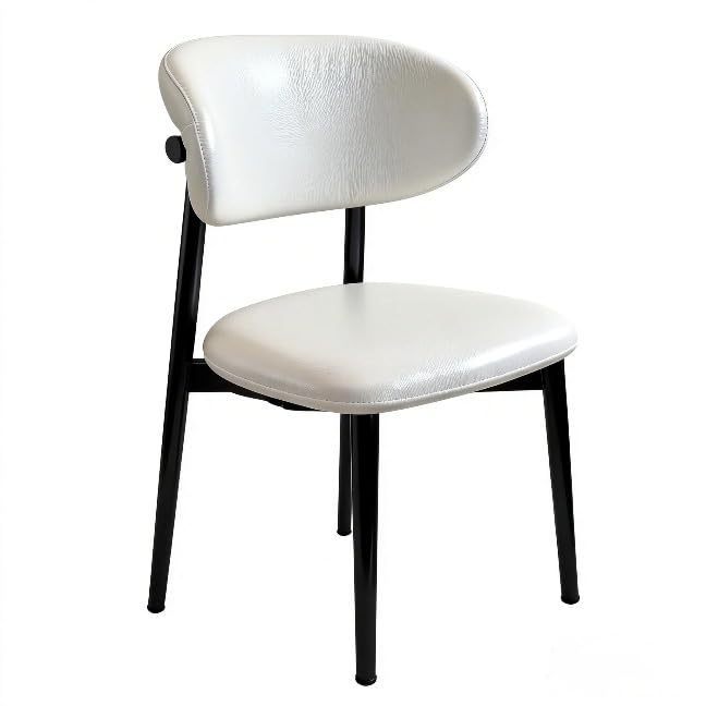 lot 7840 image: Modern Dining Chairs, Upholstered Dining Room Chair with Curved Backrest, Soft Napa Leather &amp High-Density Sponge Cushion, Armless Kitchen Dining Chairs, Cream White Seat with Black Legs(1 Pack)