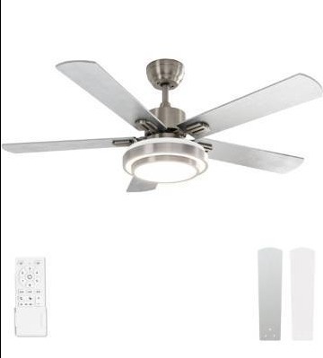 lot 7846 image: warmiplanet Ceiling Fan with Lights, 52 Inch, Brushed Nickel (5-Blades)