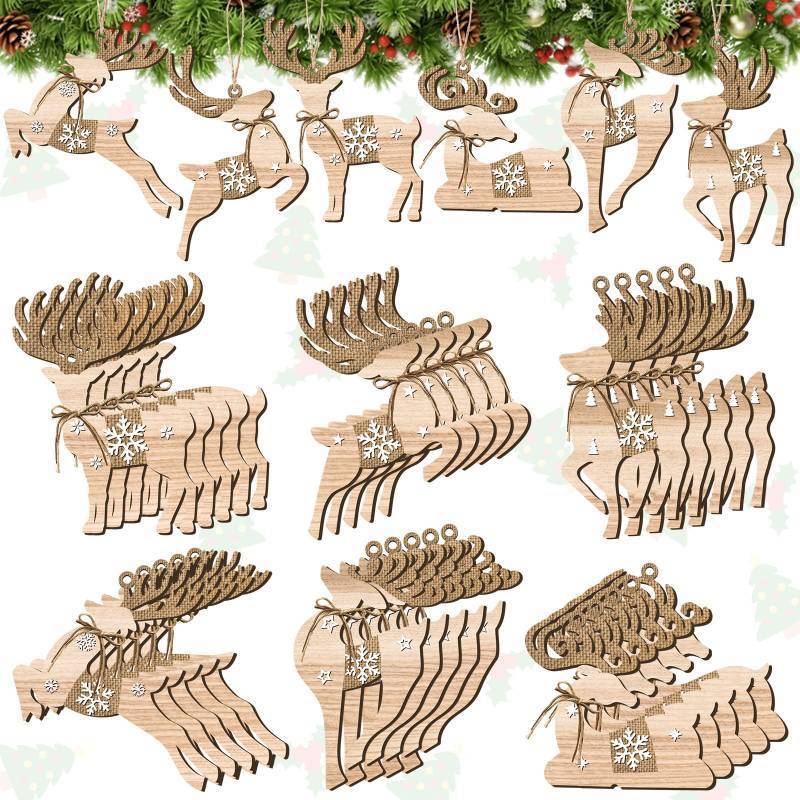 lot 9198 image: Gerrii 36 Pcs Christmas Wooden Reindeer Ornament for Christmas Tree Vintage Reindeer Decoration Wood Elk Cutouts for Xmas Tree Door Hanging