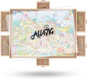 lot 4477 image: ALL4JIG 1500 Pieces Rotating Puzzle Board with 6 Drawers and Cover,25x34Portable Wooden Jigsaw Puzzle Table for Adults,Lazy Susan Spinning Puzzle Boards Birthday Gift for mom