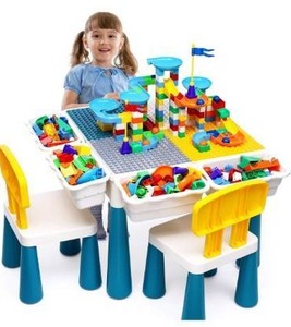 lot 4479 image: OCATO Kids Activity Table Toddlers Kids Table and Chair Set with 152Pcs Large Marble Run Building Blocks All in One Kid Play Water Tables Sand Tables, STEM Toys for Boys Girls 3 4 5 6 Year Old