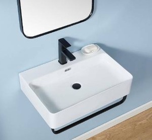 lot 4482 image: Vessel Sink, Bathroom Vessel Sink Rectangular White, 24 x18 Inch Above Counter Porcelain Ceramic Sinks, Rectangle Vanity Lavatory Bath Countertop Bathroom Sinks Bowl Basin with Faucet Hole