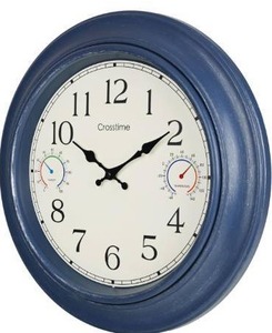 lot 4486 image: 18 Inch Large Outdoor Wall Clock Waterproof with Thermometer &amp Hygrometer Combo &nbspVintage Farmhouse Weather Station for Patio, Pool, Garden, Backyard &nbspBlue