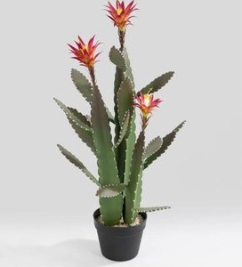 lot 4495 image: SUNPRAIRIE 33 Inch Large Artificial Cactus with Magenta Flowers in Pot with Natural Gravel. Satin Finish Leaves with Real Look and Feel. Outdoor and Indoor Faux Plants.