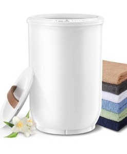 lot 4498 image: Large Towel Warmer for Bathroom - Heated Towel Warmers Bucket, Wood Handle, Auto Shut Off, Fits Up to Two 40X70 Oversized Towels, Bathrobes, Blankets, for Mothers Gifts, White