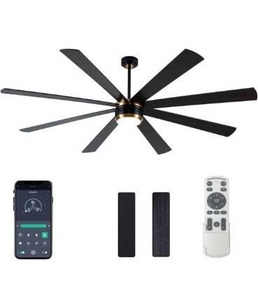 lot 4500 image: SHOWDI Ceiling Fan with Lights and Remote Control, 8 Blade App Commercial Industrial Ceiling Fan with Lights Reversible Stepless Brightness and Color Temperature(Black-Gold, 84 Inch)
